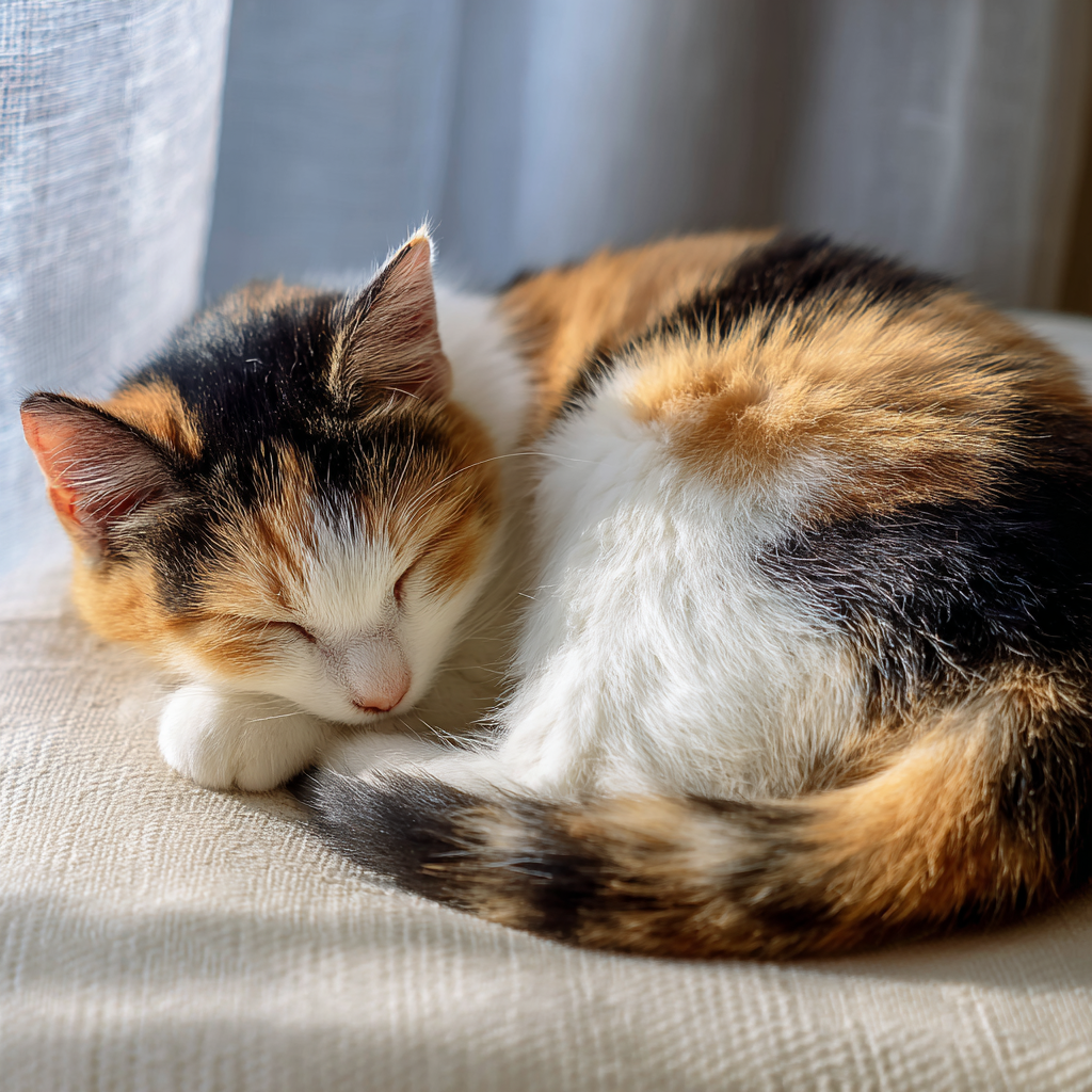 膵炎の症状で元気がなく丸くなって眠る猫