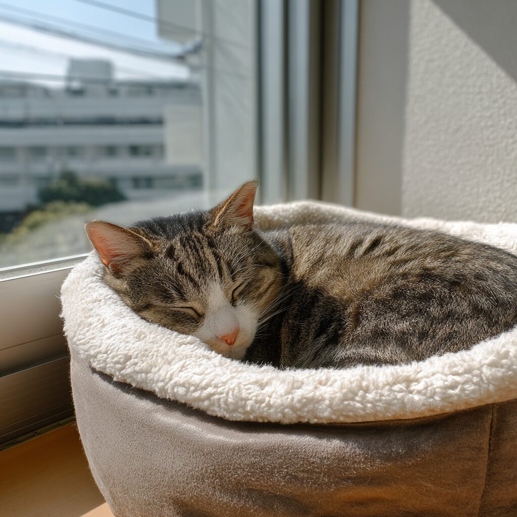 猫用ベッドで眠る猫